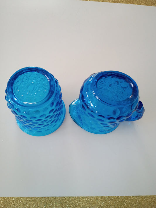 BLUE INDIANA GLASS HOBNAIL CREAMER AND SUGAR BOWL SET