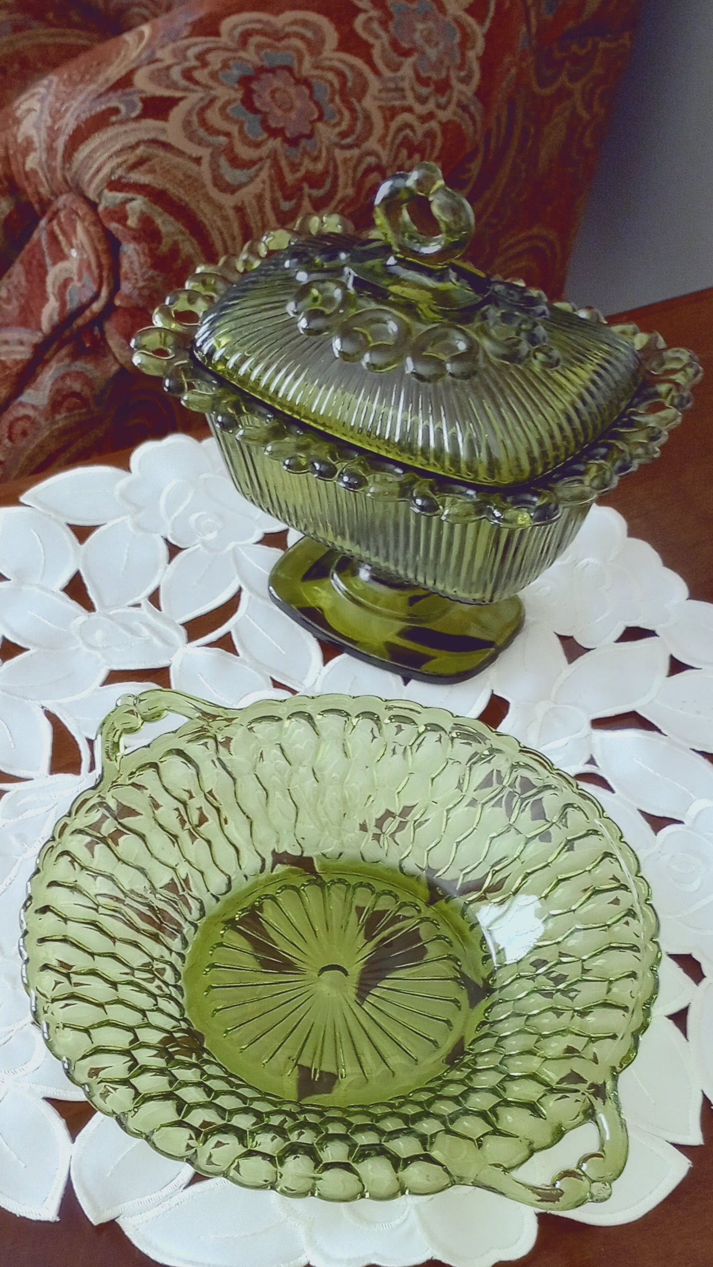 Lidded Green Indiana Glass Candy Dish