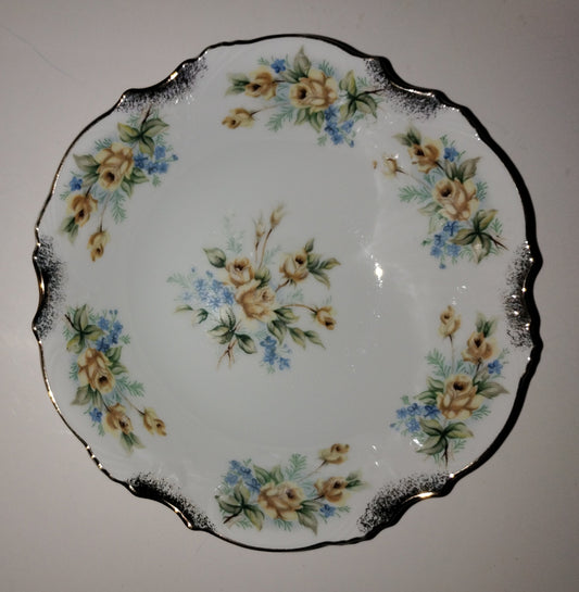 BLUE AND YELLOW FLORAL BOWL W/GOLD TRIM