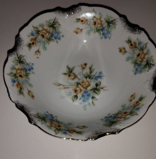 BLUE AND YELLOW FLORAL BOWL W/GOLD TRIM