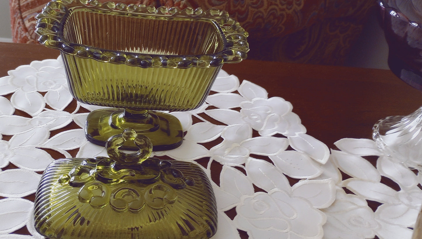 Lidded Green Indiana Glass Candy Dish