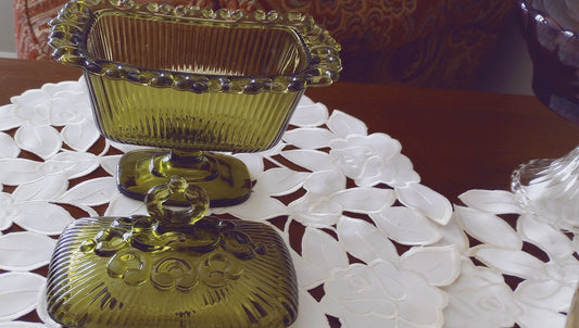 Lidded Green Indiana Glass Candy Dish