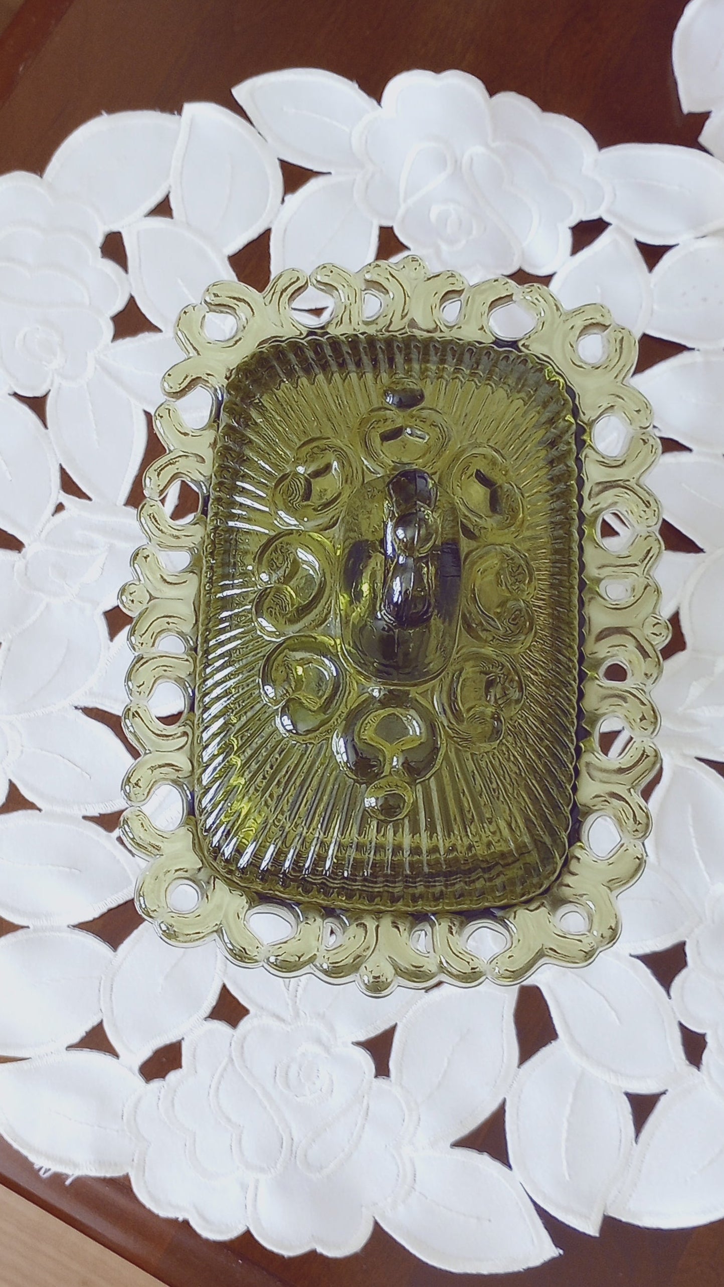 Lidded Green Indiana Glass Candy Dish