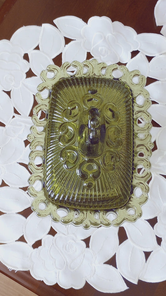 Lidded Green Indiana Glass Candy Dish